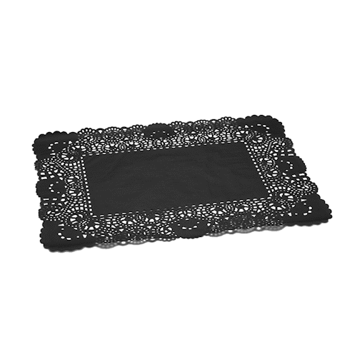 Pastry Tek Rectangle Black Paper Doilies - Lace - 15 3/4" x 12" - 100 count box