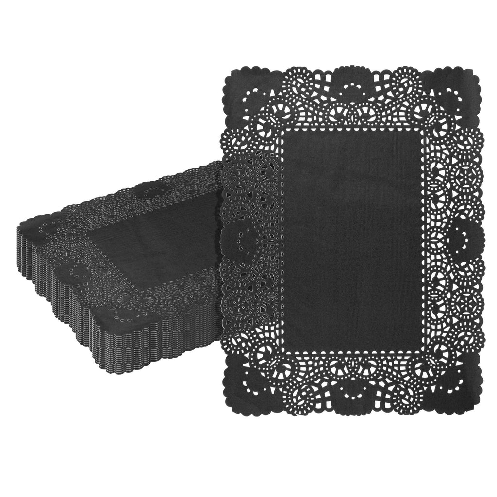 Pastry Tek Rectangle Black Paper Doilies - Lace - 15 3/4" x 12" - 4000 count box