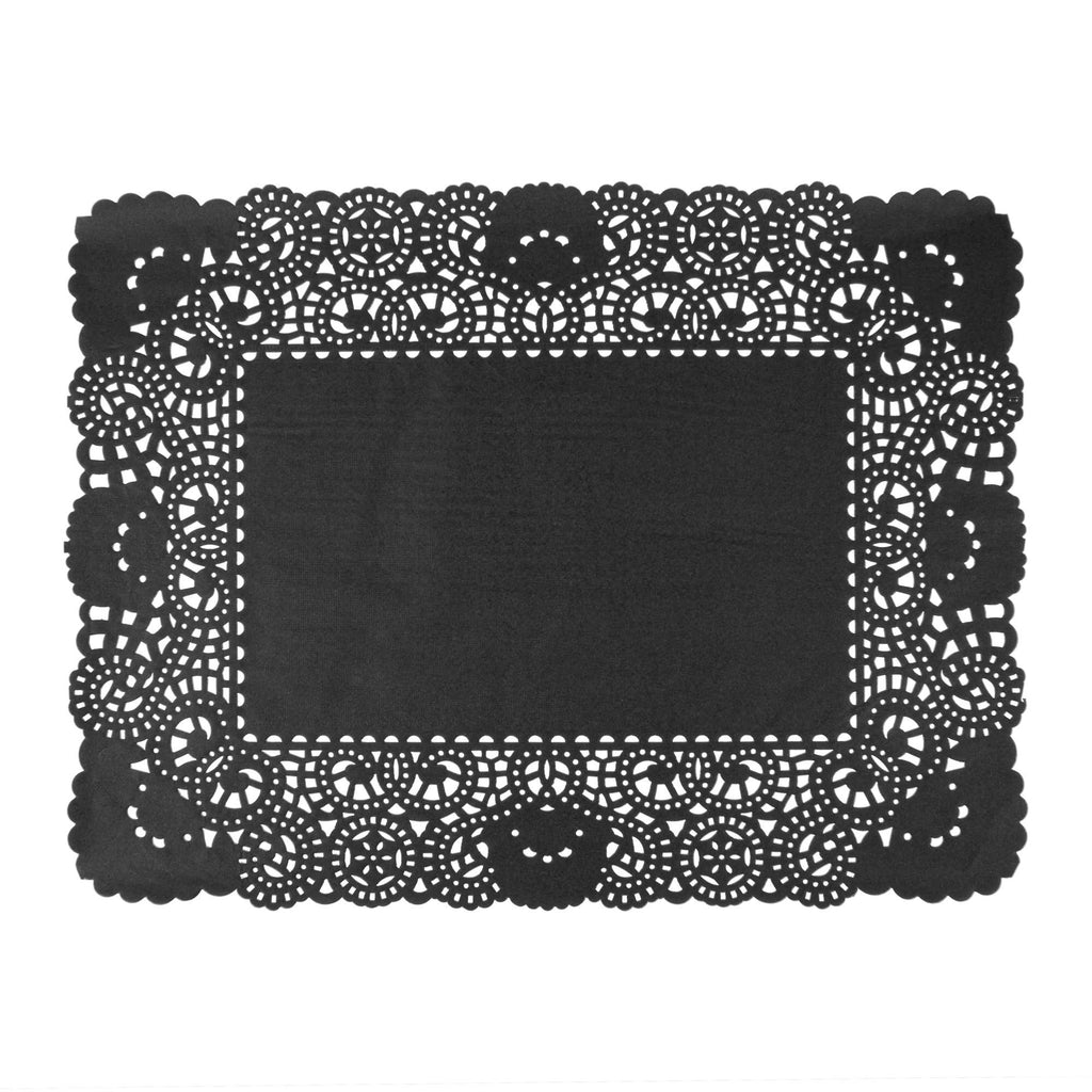 Pastry Tek Rectangle Black Paper Doilies - Lace - 15 3/4" x 12" - 4000 count box