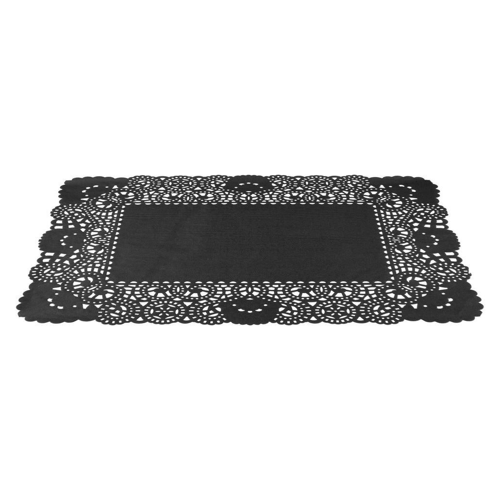 Pastry Tek Rectangle Black Paper Doilies - Lace - 15 3/4" x 12" - 4000 count box