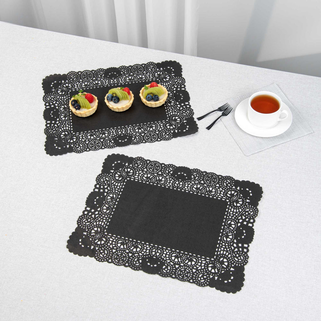 Pastry Tek Rectangle Black Paper Doilies - Lace - 15 3/4" x 12" - 4000 count box