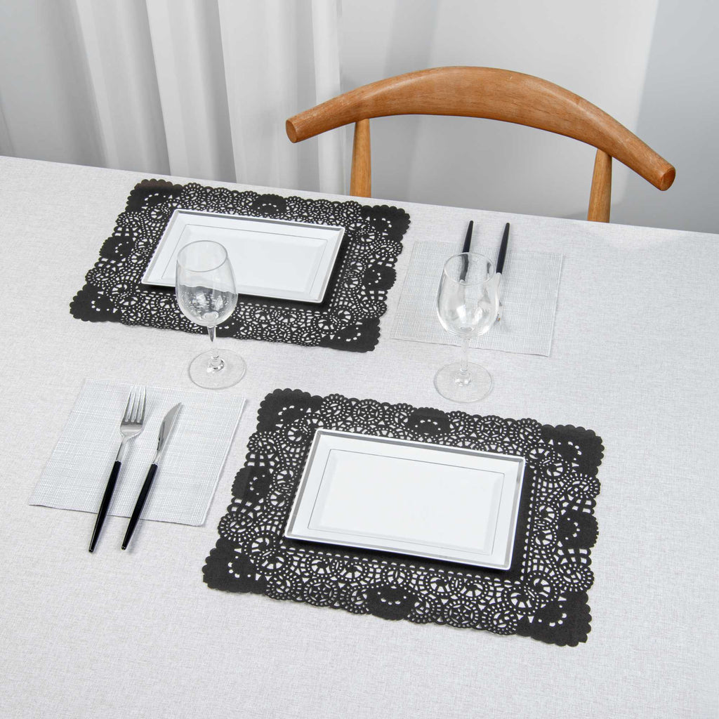 Pastry Tek Rectangle Black Paper Doilies - Lace - 15 3/4" x 12" - 4000 count box