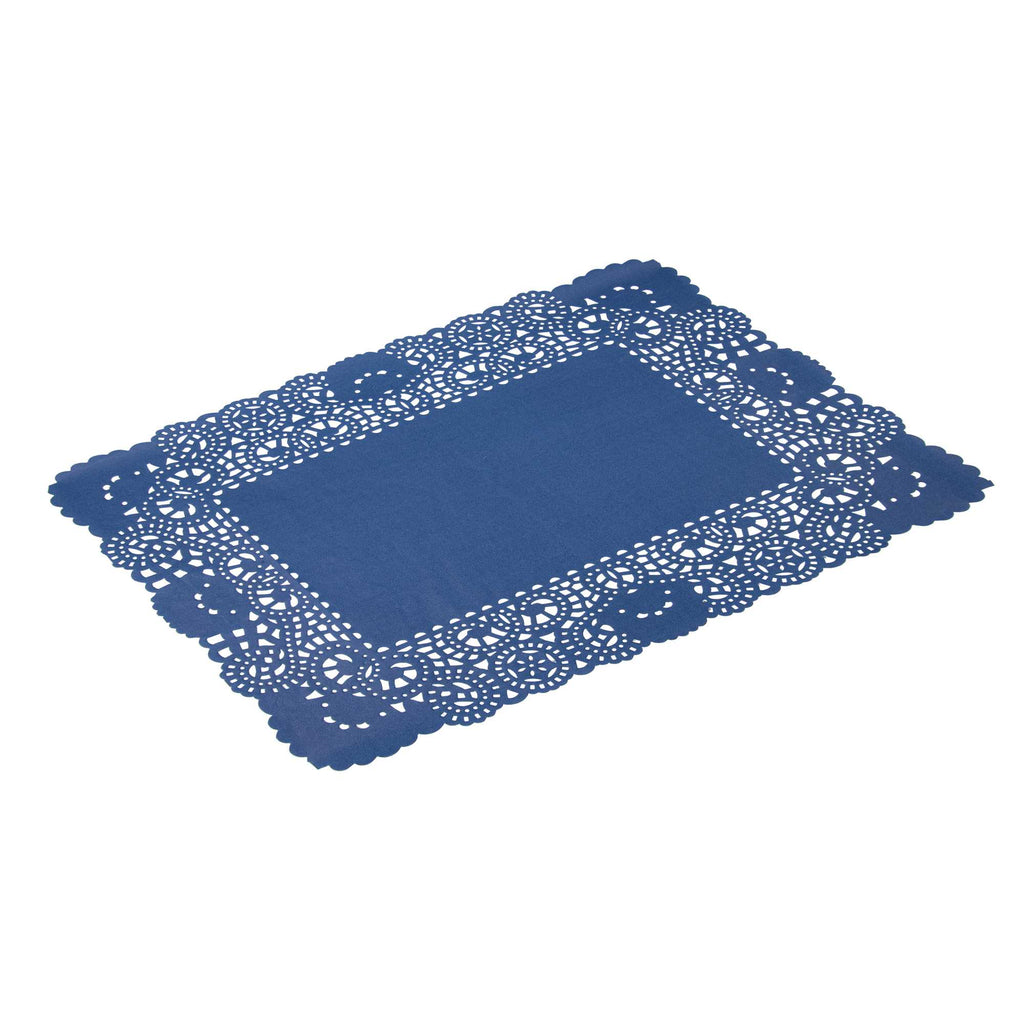 Pastry Tek Rectangle Navy Blue Paper Doilies - Lace - 15 3/4" x 12" - 4000 count box