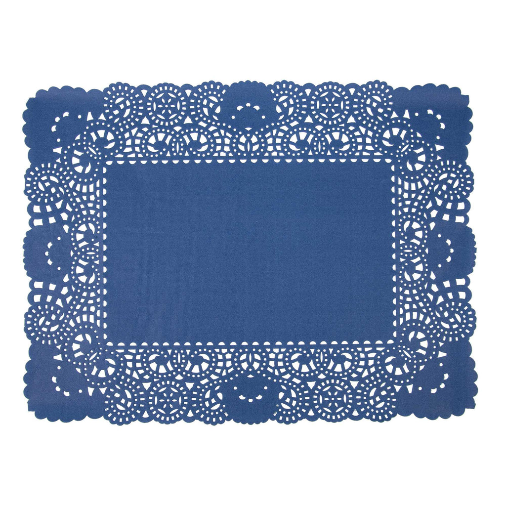 Pastry Tek Rectangle Navy Blue Paper Doilies - Lace - 15 3/4" x 12" - 100 count box