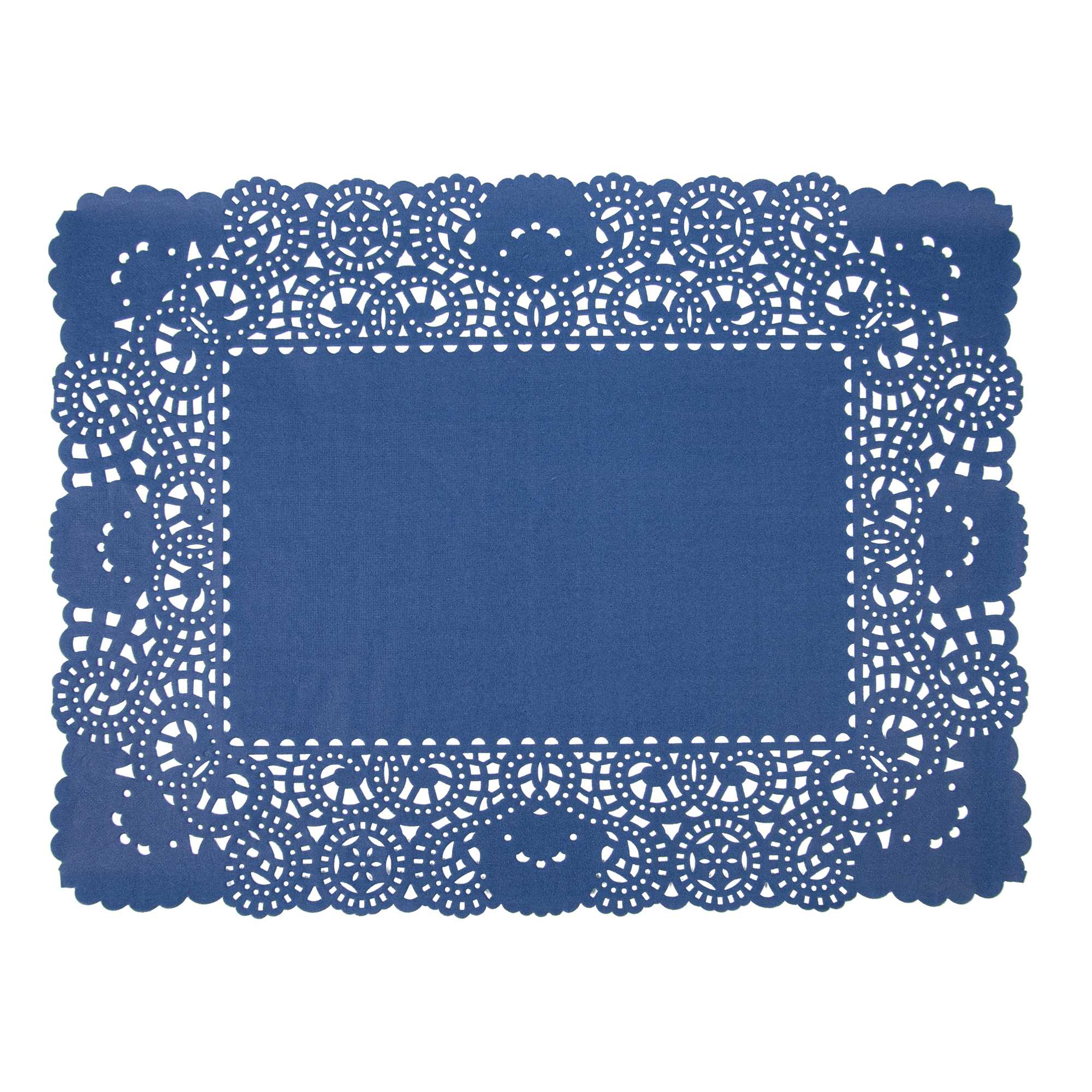 Pastry Tek Rectangle Navy Blue Paper Doilies - Lace - 15 3/4" x 12" - 100 count box