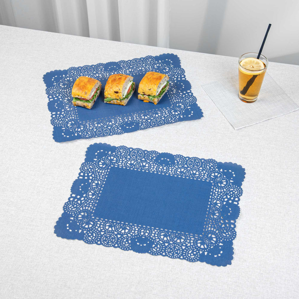 Pastry Tek Rectangle Navy Blue Paper Doilies - Lace - 15 3/4" x 12" - 100 count box