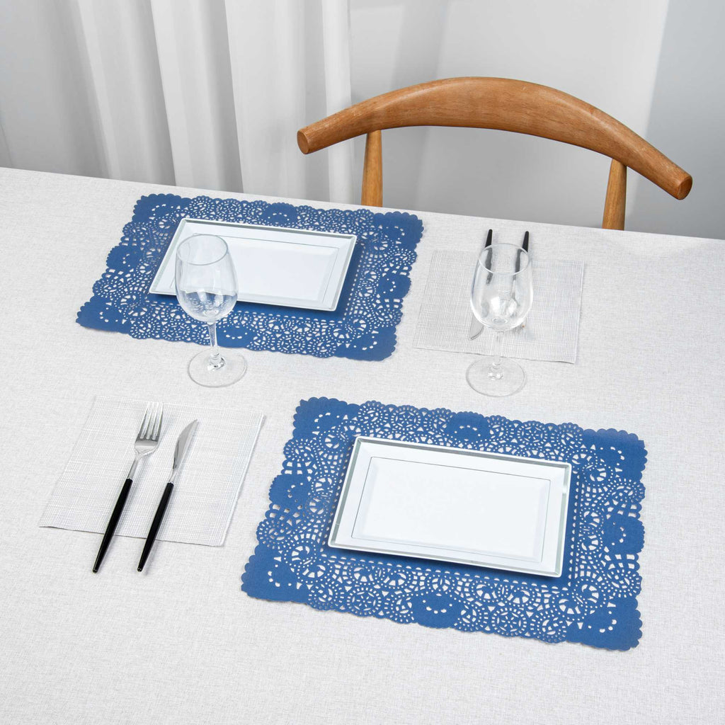 Pastry Tek Rectangle Navy Blue Paper Doilies - Lace - 15 3/4" x 12" - 100 count box