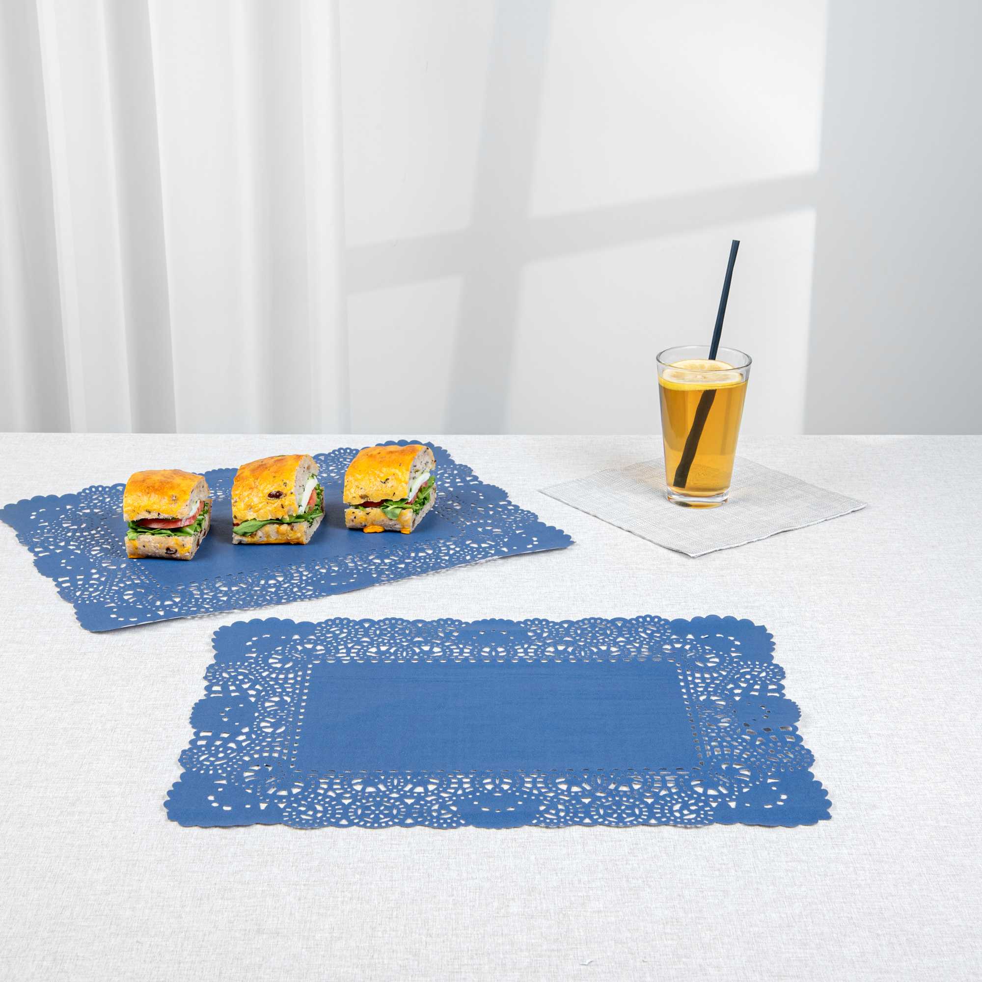 Pastry Tek Rectangle Navy Blue Paper Doilies - Lace - 15 3/4" x 12" - 4000 count box
