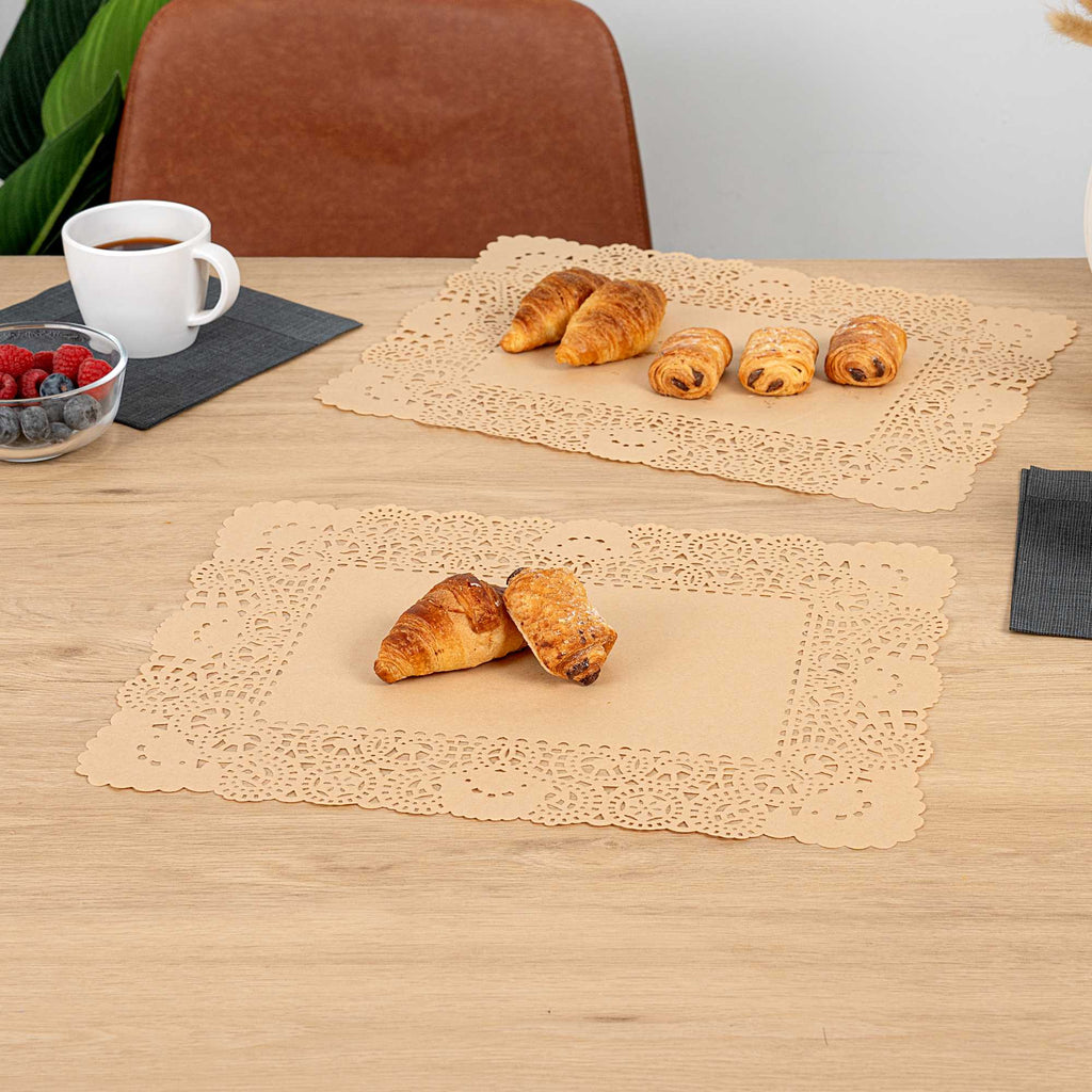 Pastry Tek Rectangle Kraft Paper Doilies - Lace - 15 3/4" x 12" - 100 count box