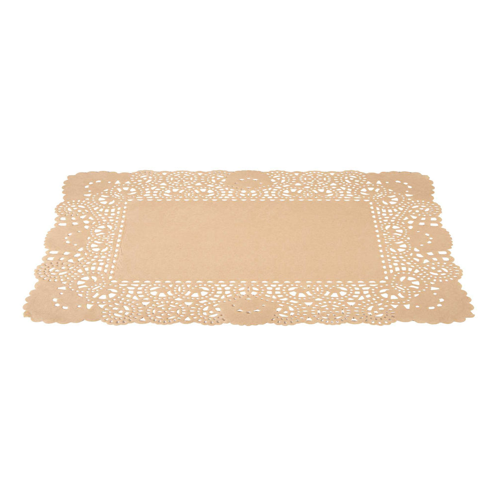 Pastry Tek Rectangle Kraft Paper Doilies - Lace - 15 3/4" x 12" - 100 count box