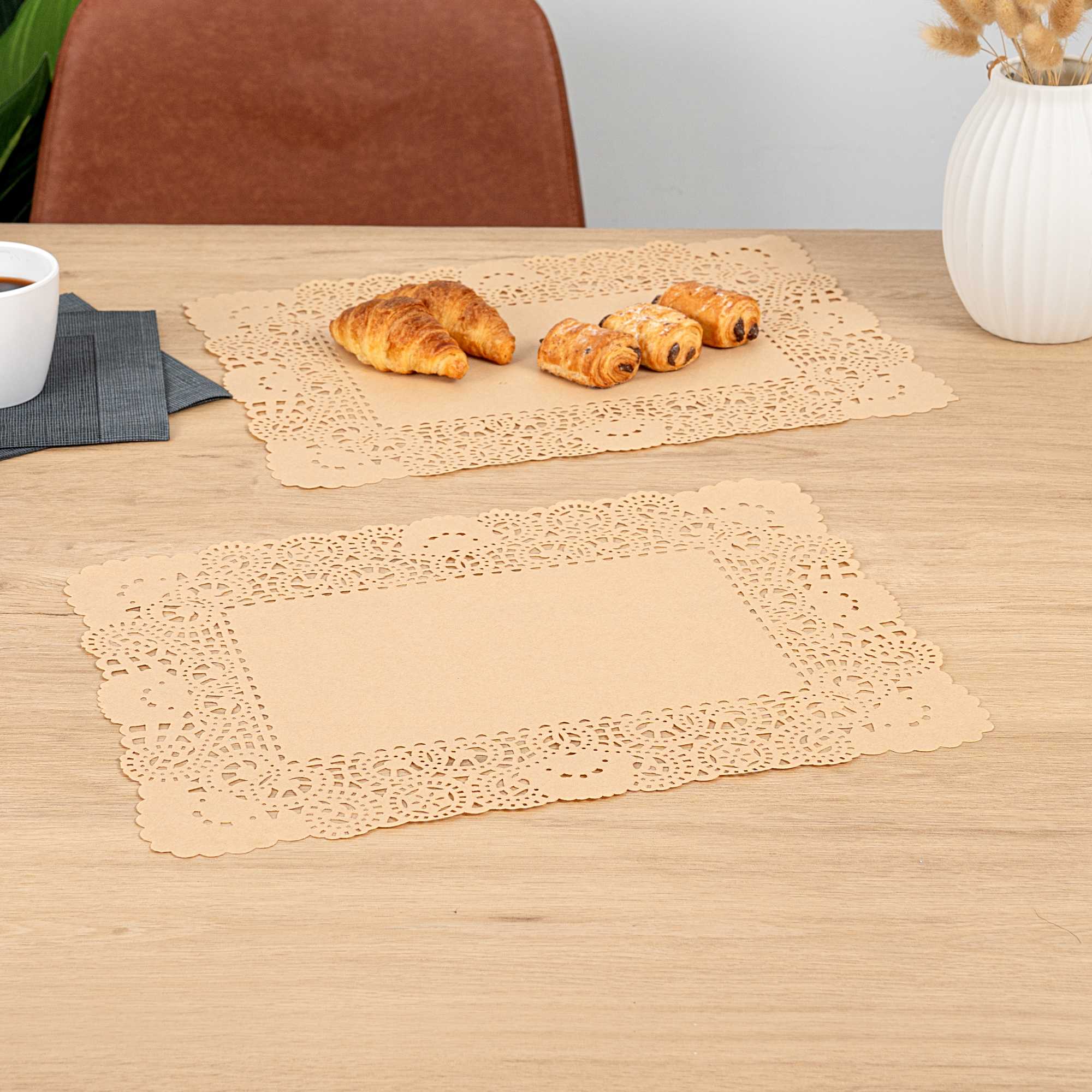 Pastry Tek Rectangle Kraft Paper Doilies - Lace - 15 3/4" x 12" - 100 count box