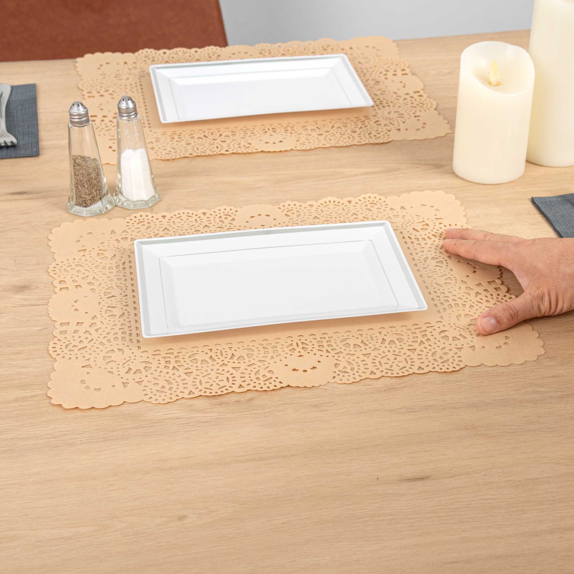 Pastry Tek Rectangle Kraft Paper Doilies - Lace - 15 3/4" x 12" - 100 count box