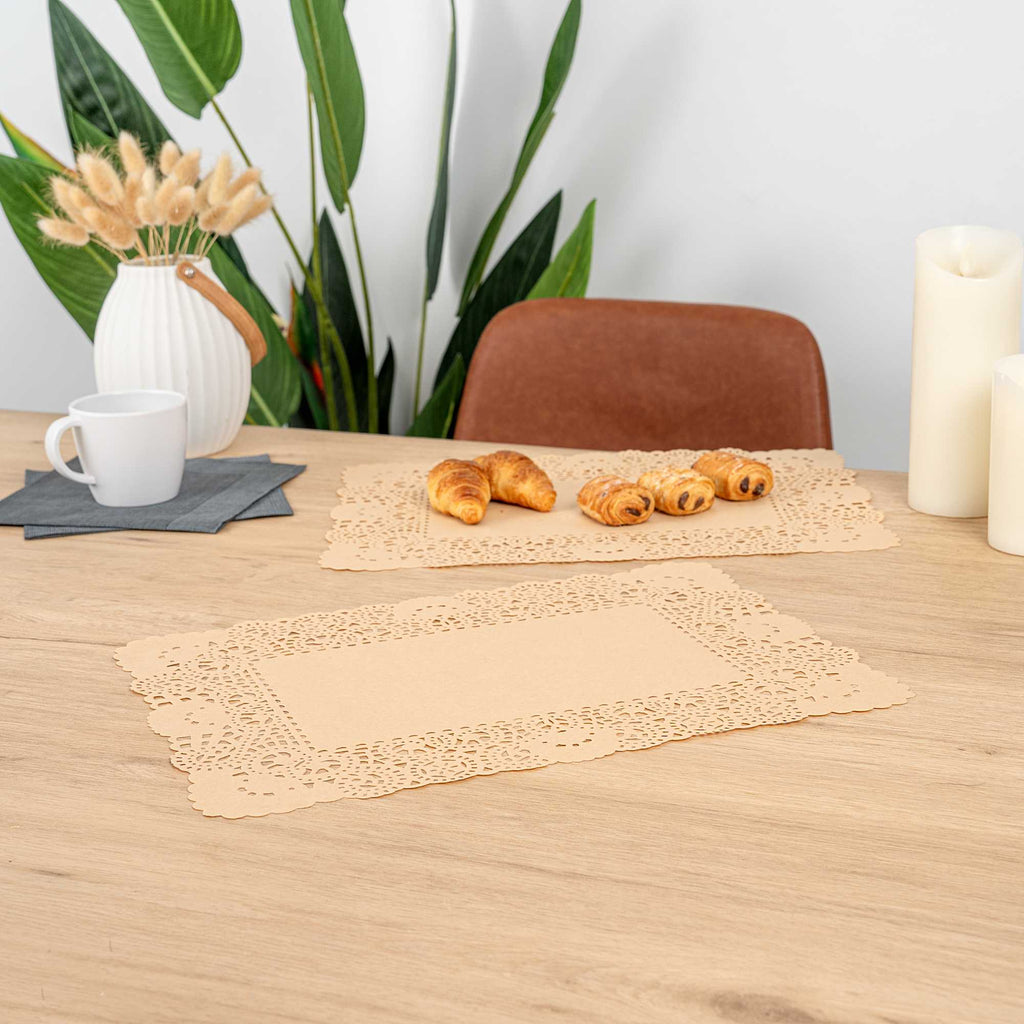 Pastry Tek Rectangle Kraft Paper Doilies - Lace - 15 3/4" x 12" - 100 count box