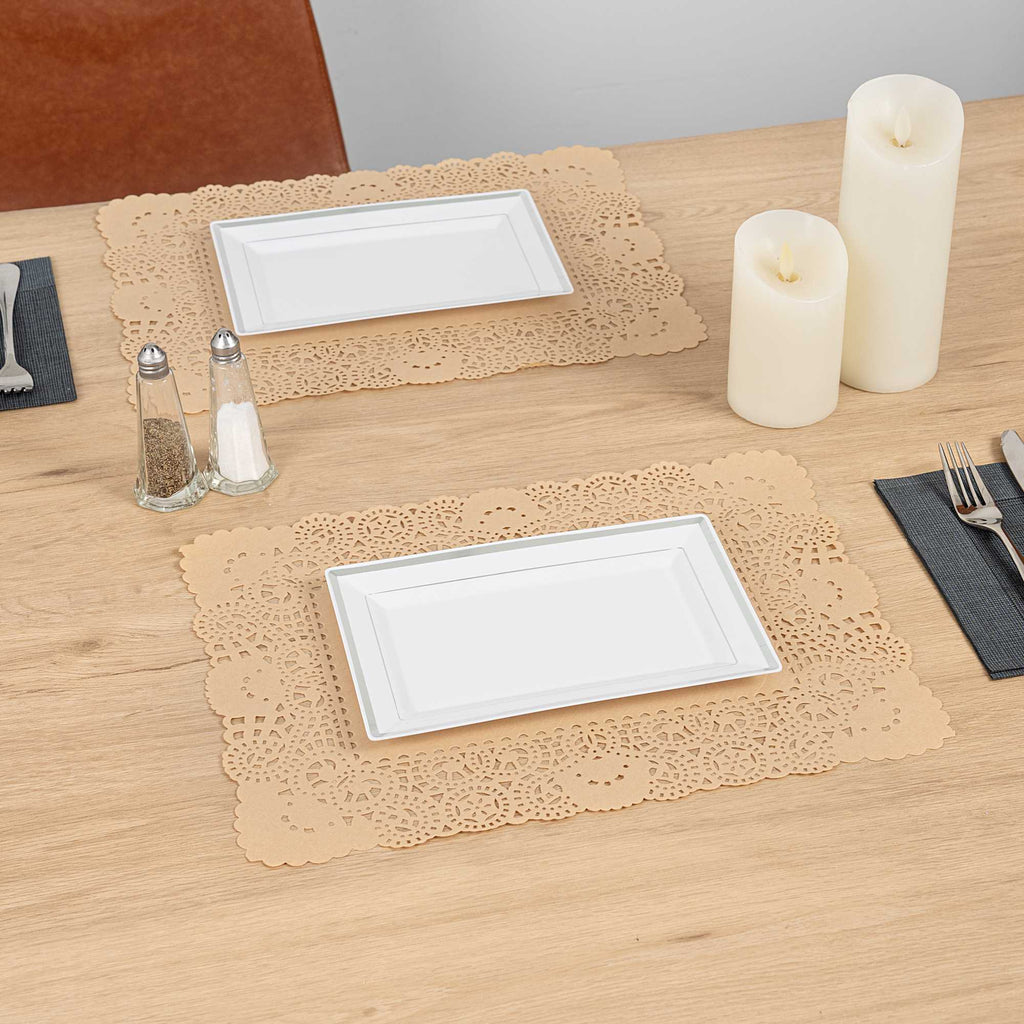 Pastry Tek Rectangle Kraft Paper Doilies - Lace - 15 3/4" x 12" - 100 count box