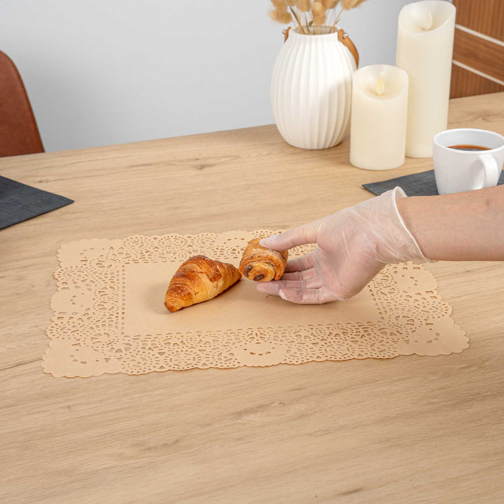 Pastry Tek Rectangle Kraft Paper Doilies - Lace - 15 3/4" x 12" - 4000 count box