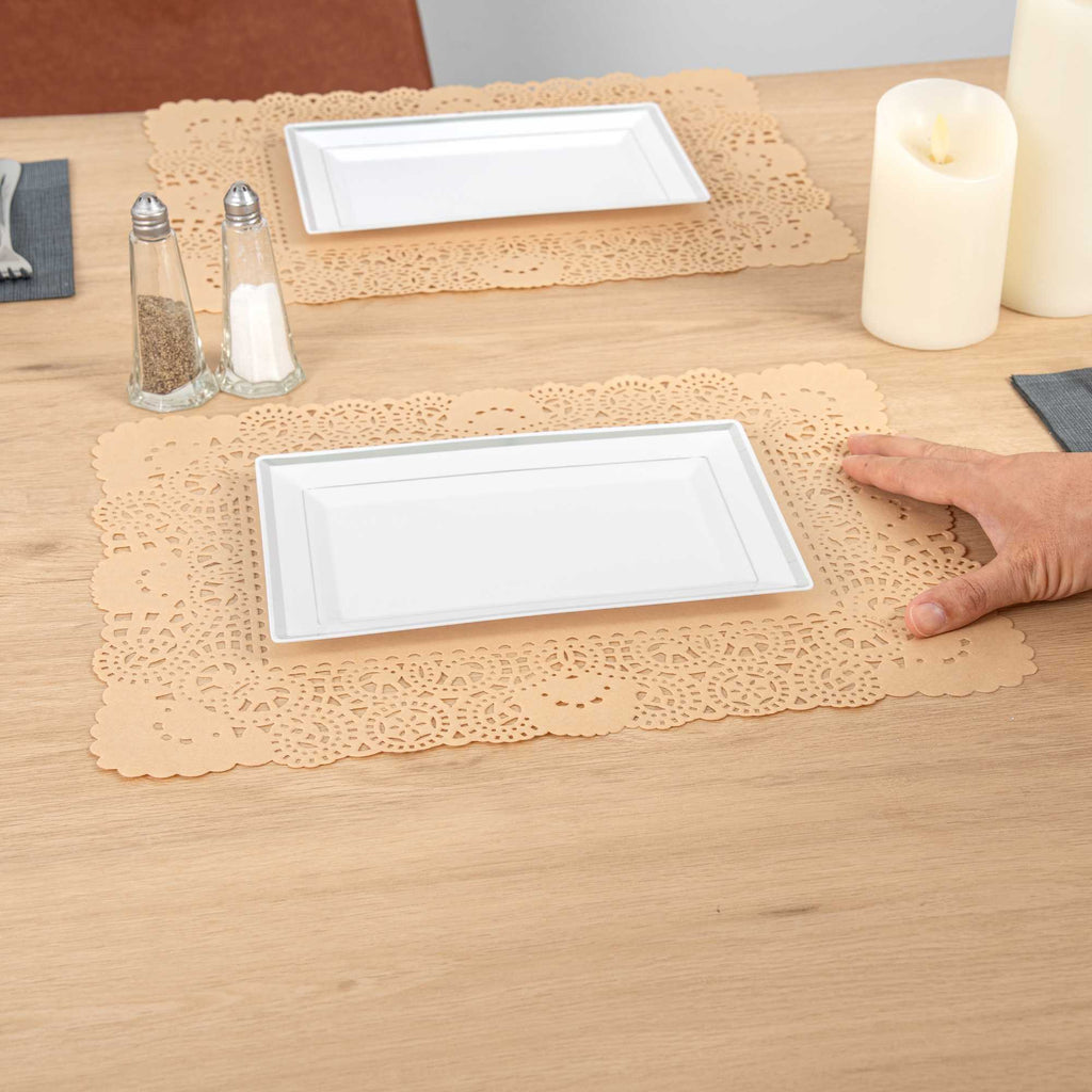 Pastry Tek Rectangle Kraft Paper Doilies - Lace - 15 3/4" x 12" - 4000 count box