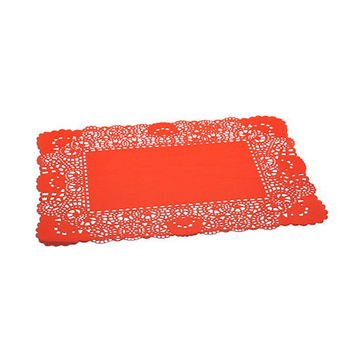 Pastry Tek Rectangle Red Paper Doilies - Lace - 15 3/4" x 12" - 100 count box