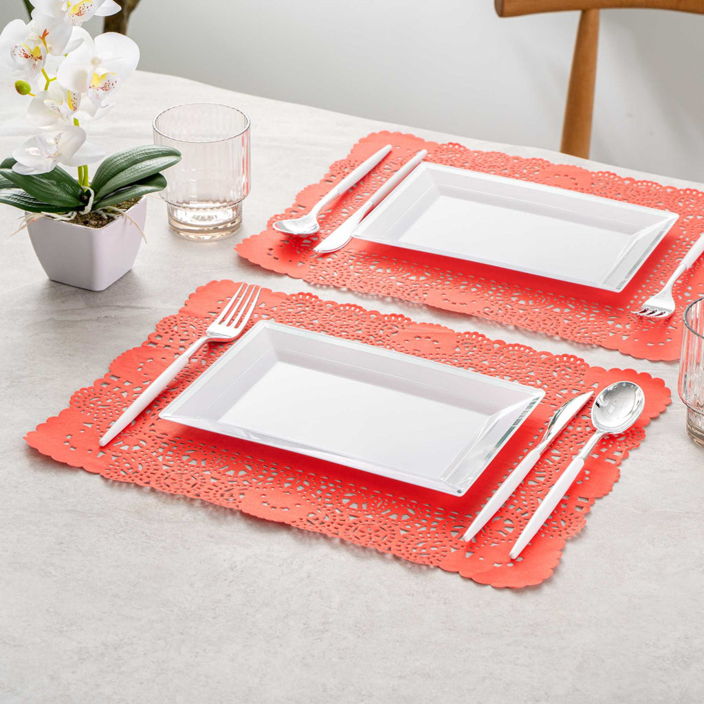 Pastry Tek Rectangle Red Paper Doilies - Lace - 15 3/4" x 12" - 100 count box