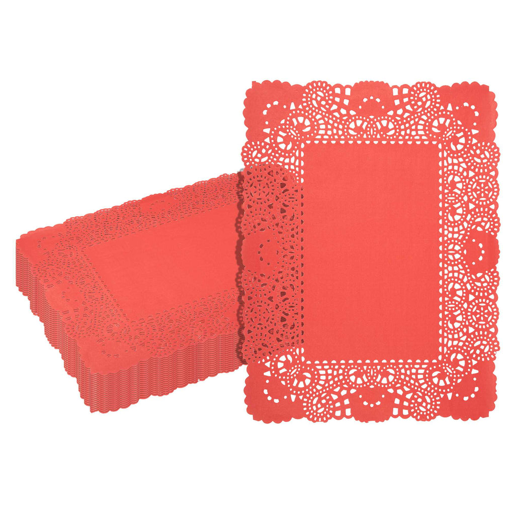 Pastry Tek Rectangle Red Paper Doilies - Lace - 15 3/4" x 12" - 4000 count box