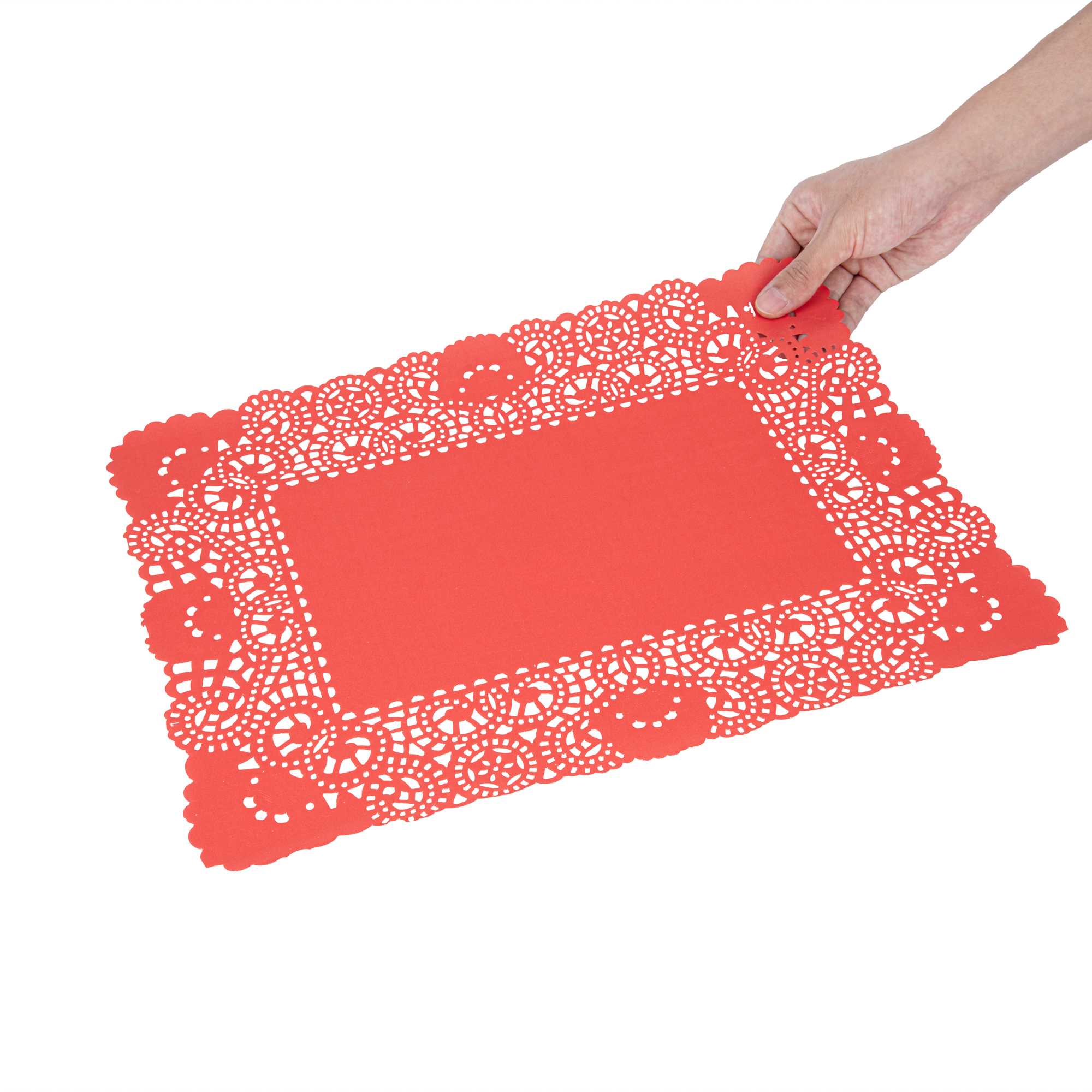 Pastry Tek Rectangle Red Paper Doilies - Lace - 15 3/4" x 12" - 4000 count box