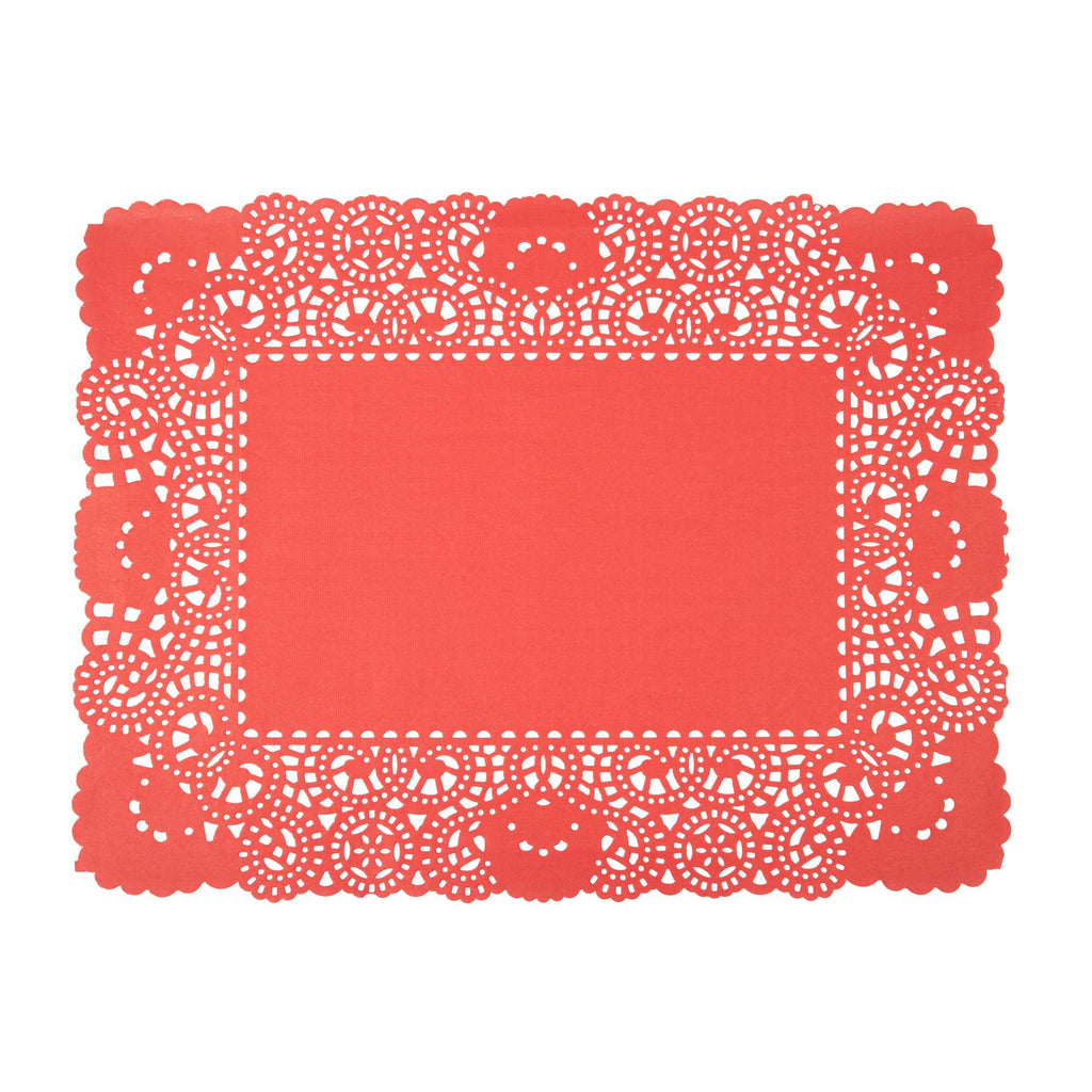 Pastry Tek Rectangle Red Paper Doilies - Lace - 15 3/4" x 12" - 4000 count box
