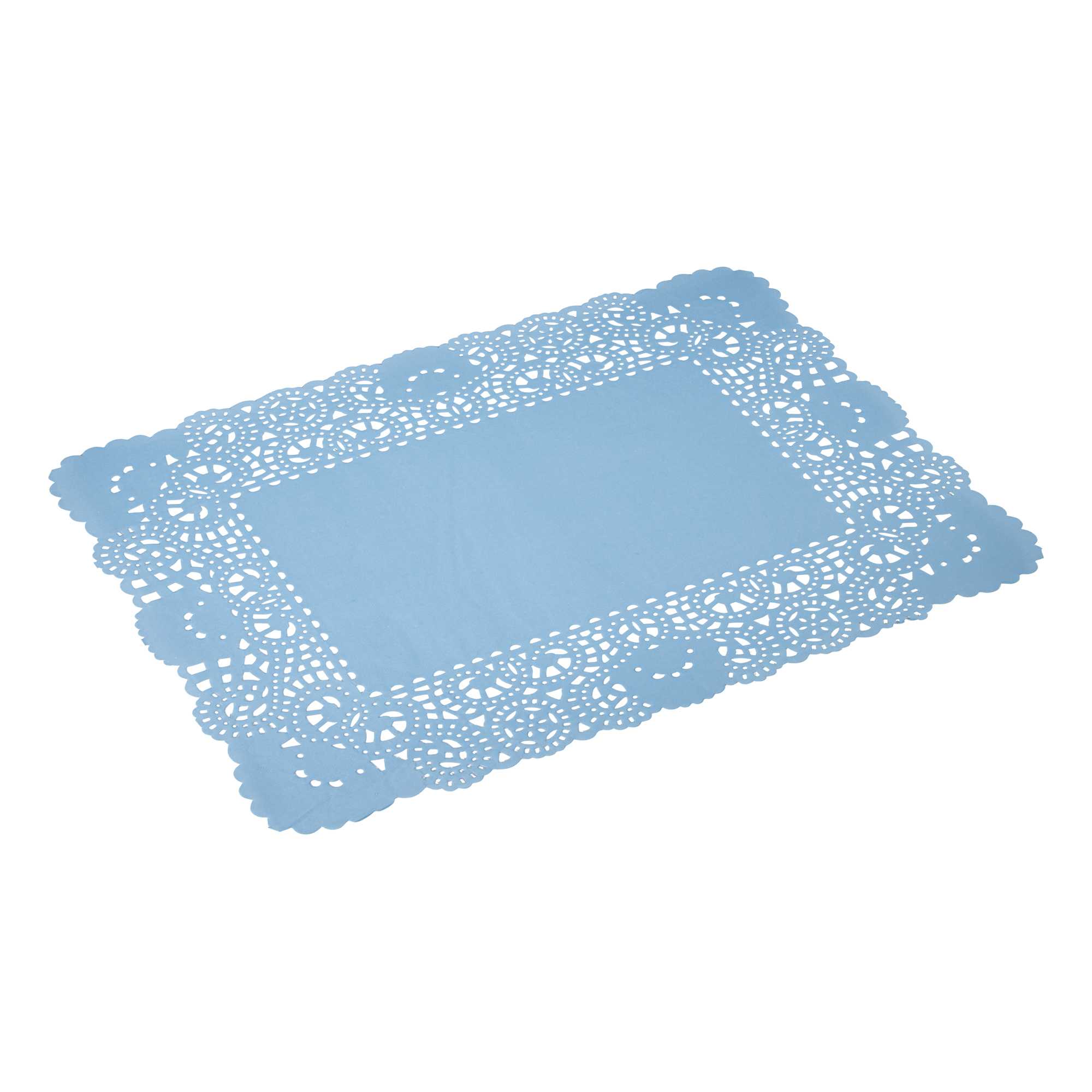 Pastry Tek Rectangle Sky Blue Paper Doilies - Lace - 15 3/4" x 12" - 4000 count box
