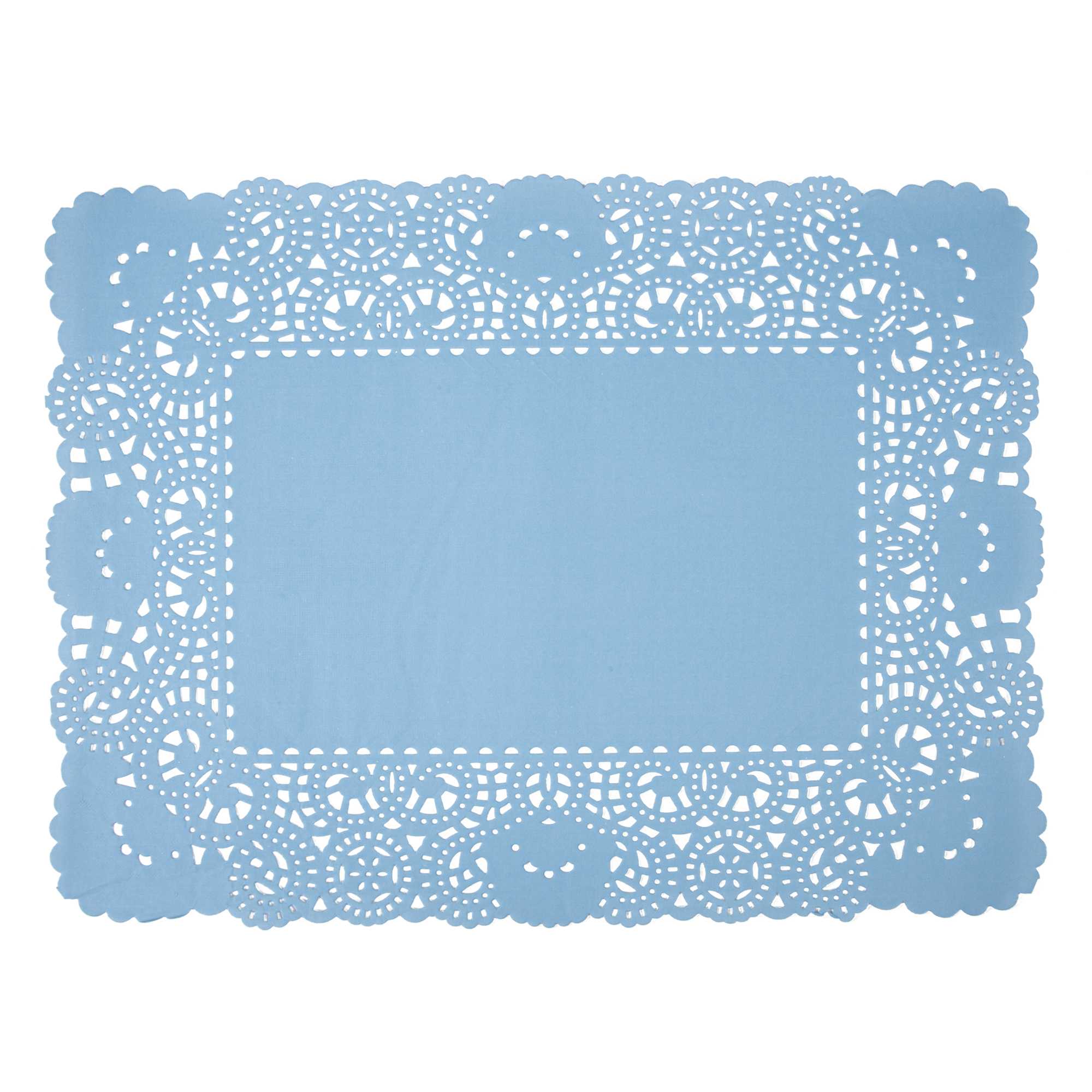 Pastry Tek Rectangle Sky Blue Paper Doilies - Lace - 15 3/4" x 12" - 4000 count box
