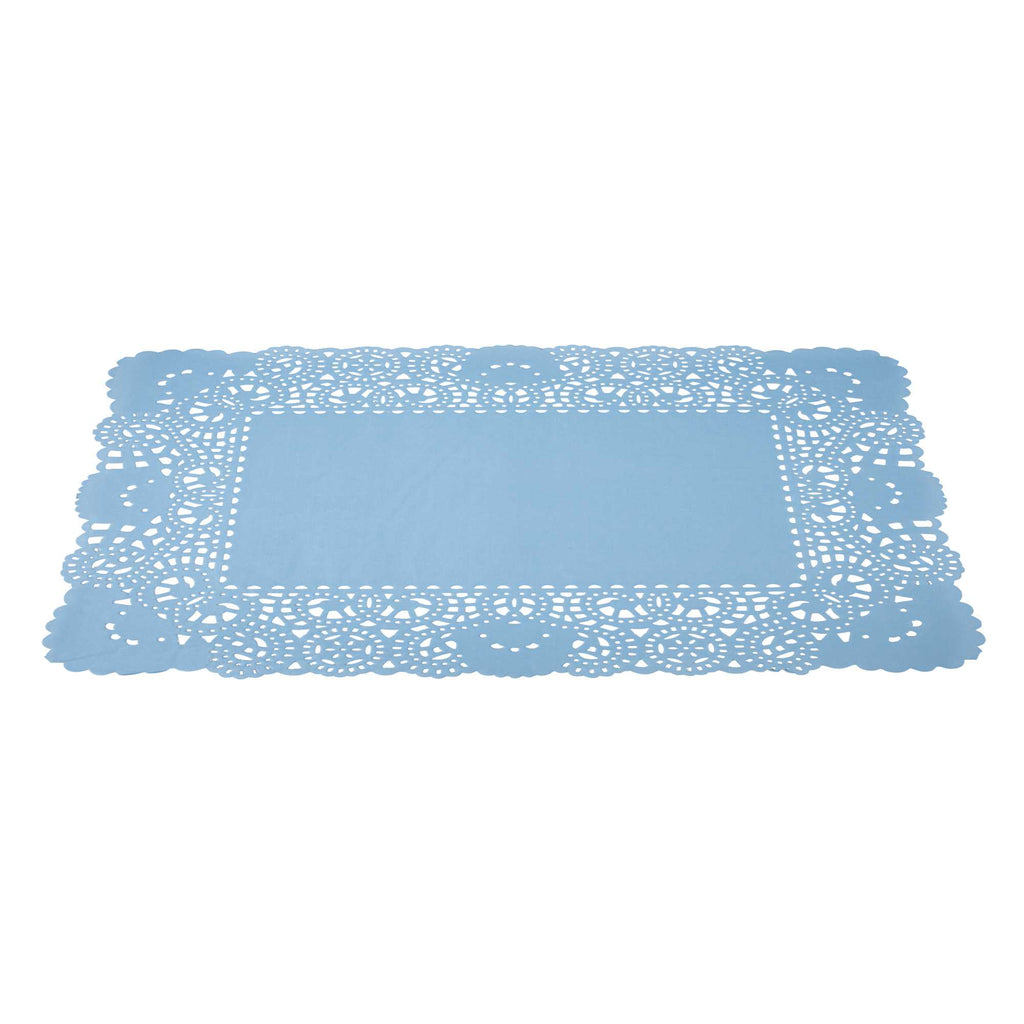 Pastry Tek Rectangle Sky Blue Paper Doilies - Lace - 15 3/4" x 12" - 4000 count box