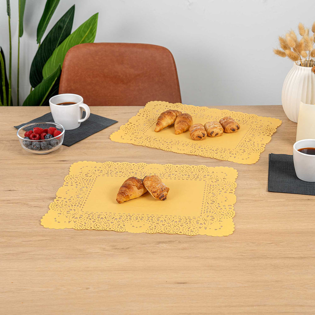Pastry Tek Rectangle Orange Paper Doilies - Lace - 15 3/4" x 12" - 100 count box