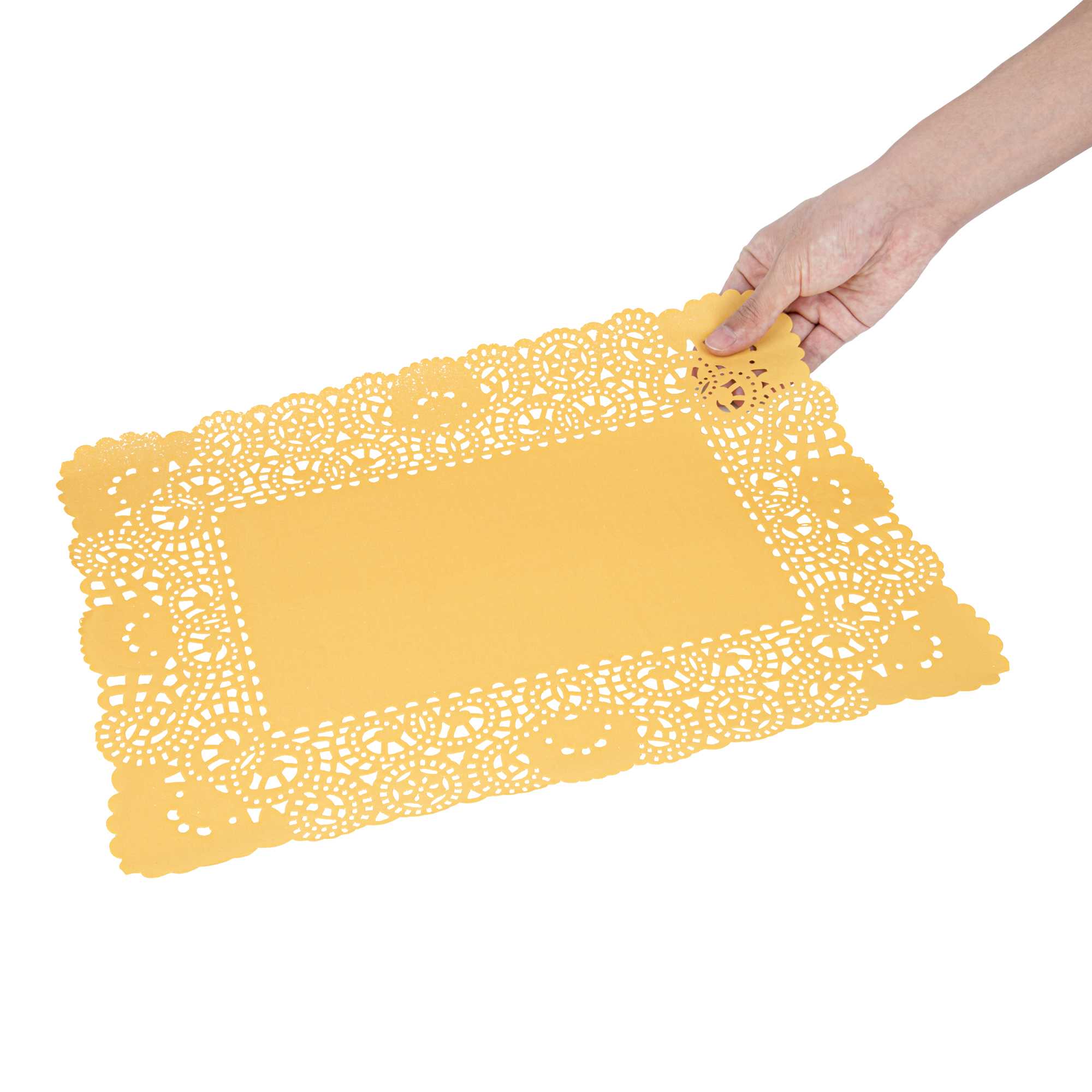 Pastry Tek Rectangle Orange Paper Doilies - Lace - 15 3/4" x 12" - 4000 count box