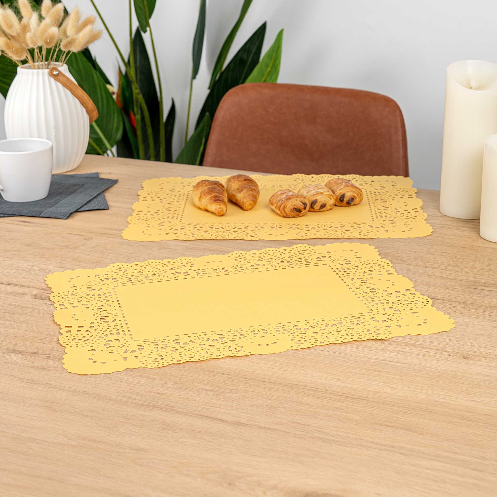 Pastry Tek Rectangle Orange Paper Doilies - Lace - 15 3/4" x 12" - 4000 count box