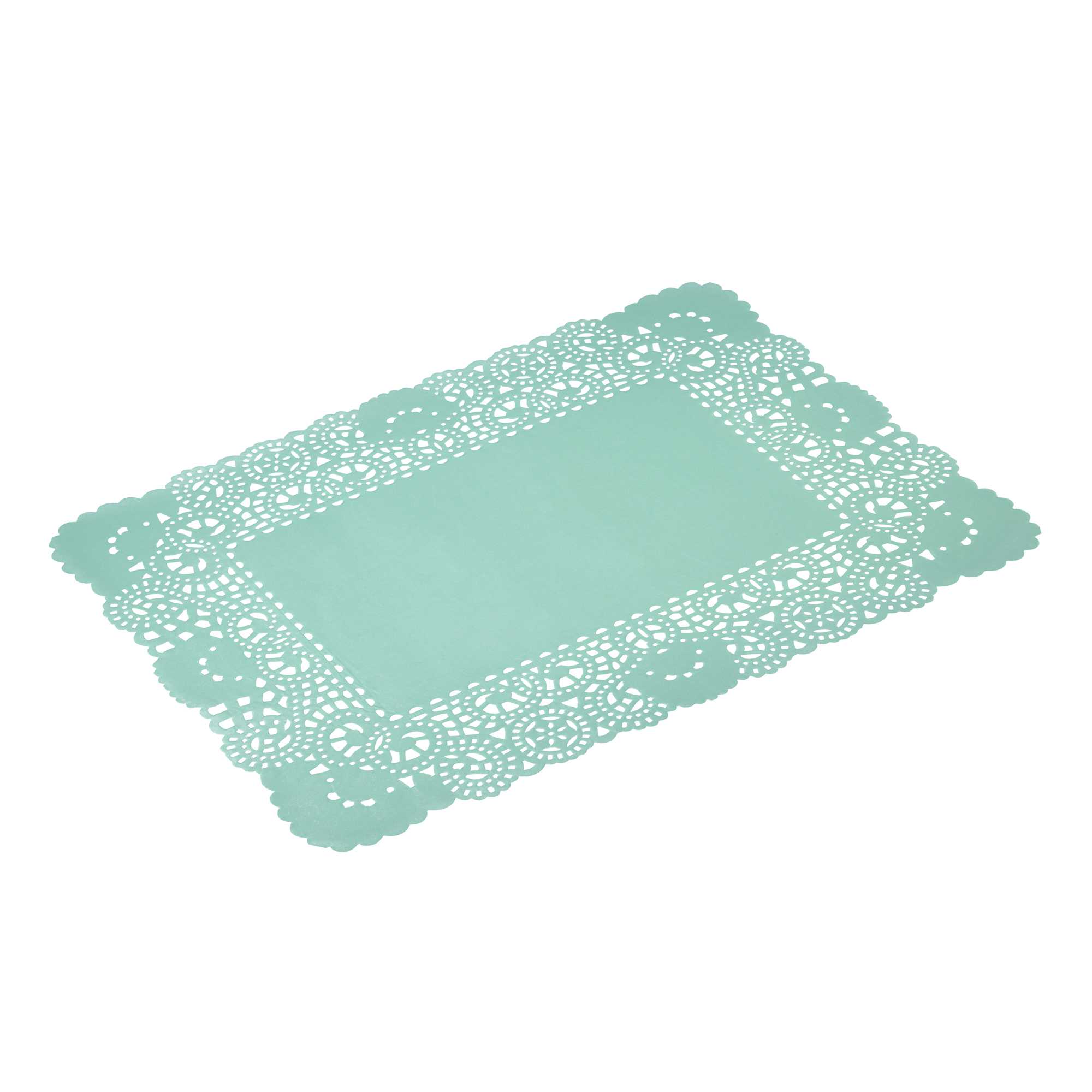 Pastry Tek Rectangle Teal Paper Doilies - Lace - 15 3/4" x 12" - 4000 count box