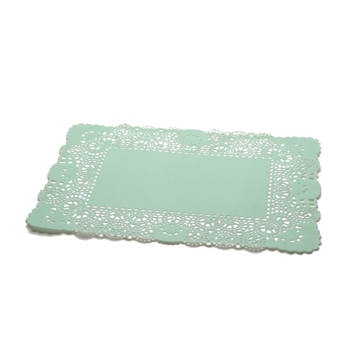 Pastry Tek Rectangle Teal Paper Doilies - Lace - 15 3/4" x 12" - 100 count box