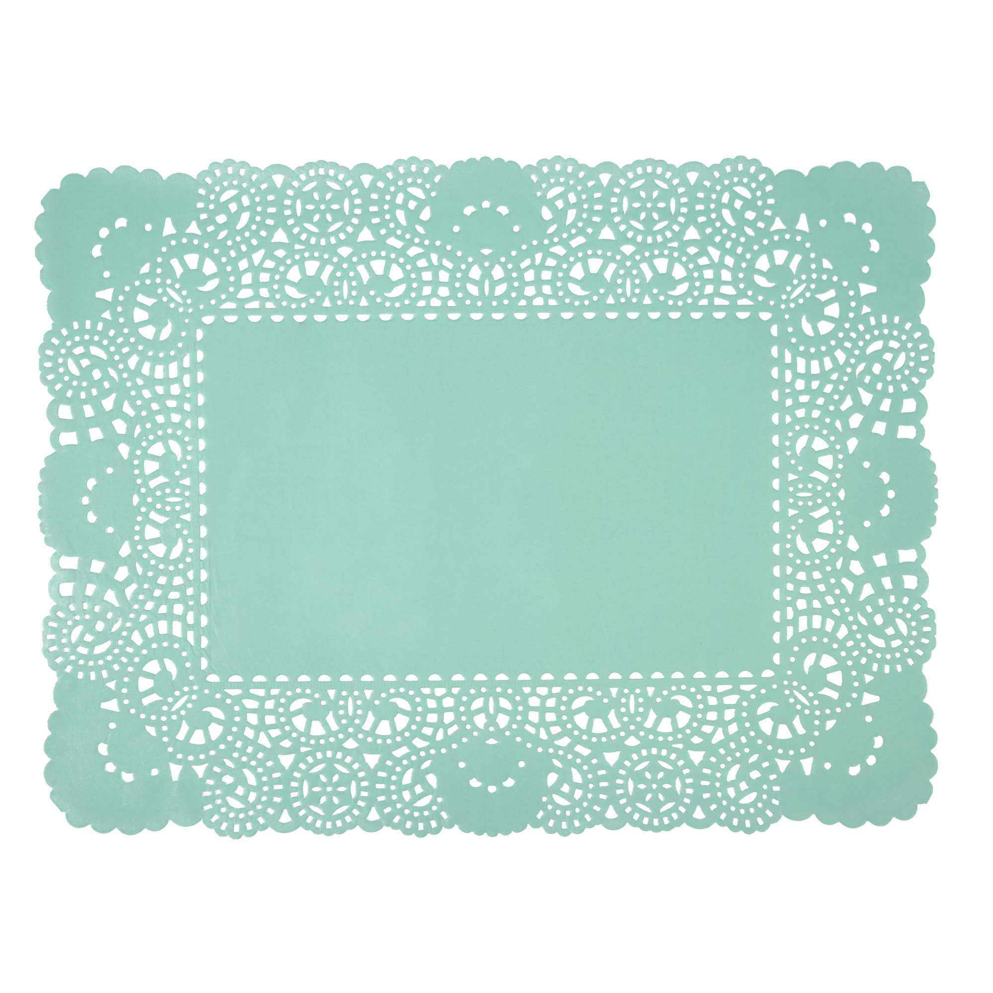 Pastry Tek Rectangle Teal Paper Doilies - Lace - 15 3/4" x 12" - 100 count box