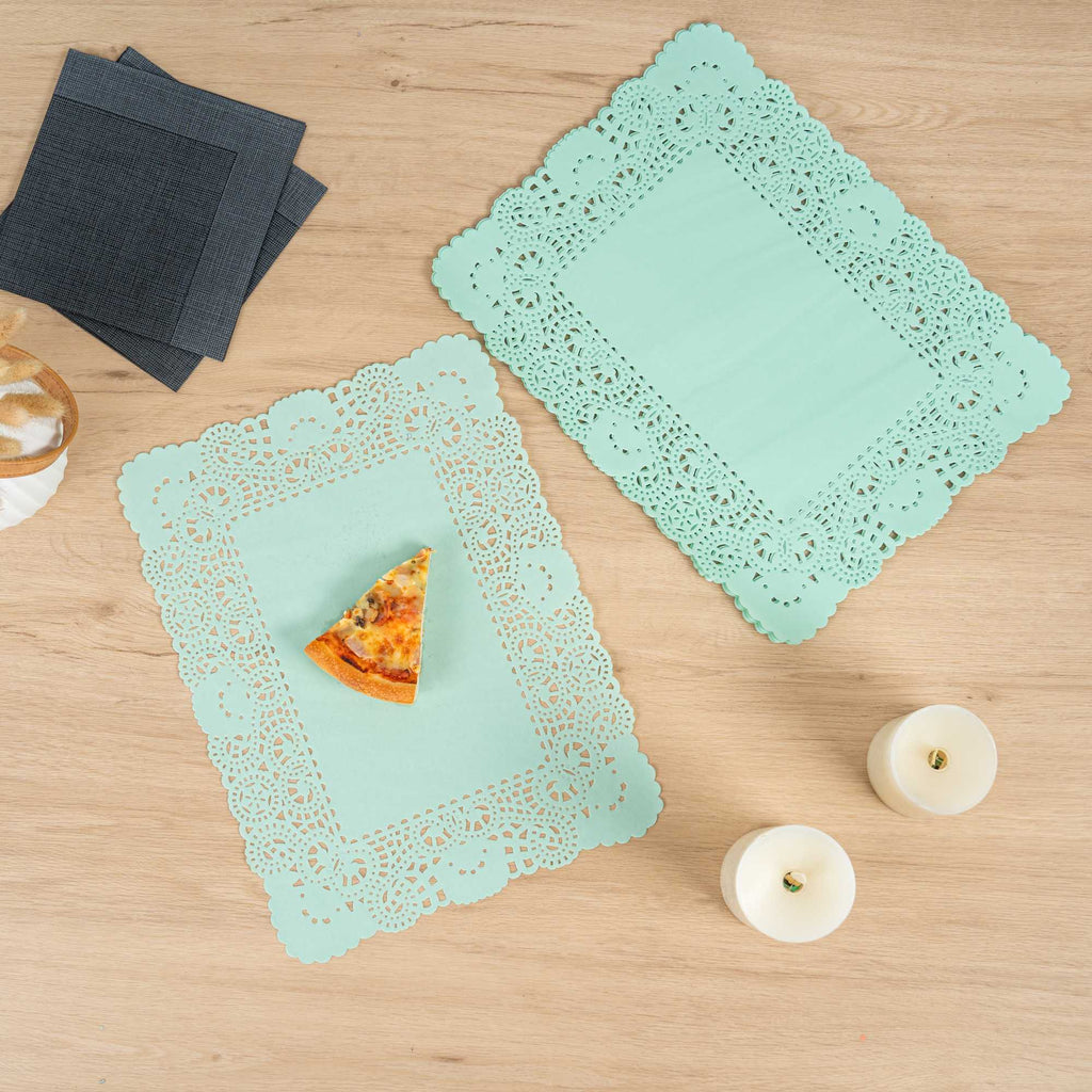 Pastry Tek Rectangle Teal Paper Doilies - Lace - 15 3/4" x 12" - 100 count box