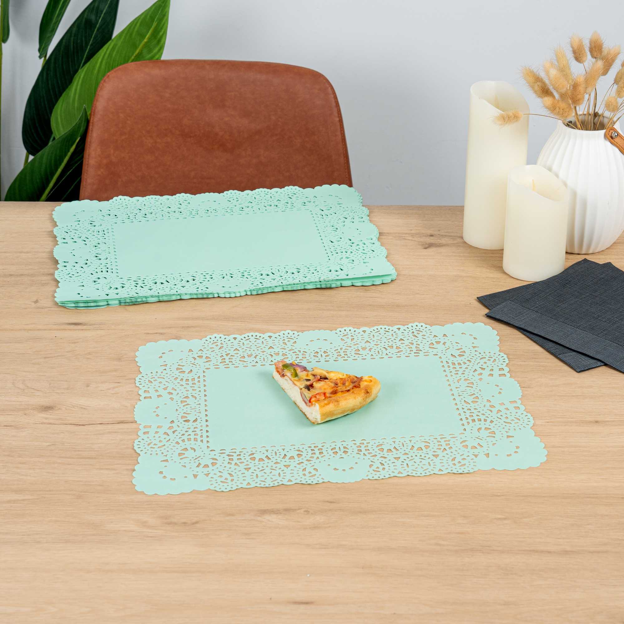Pastry Tek Rectangle Teal Paper Doilies - Lace - 15 3/4" x 12" - 4000 count box