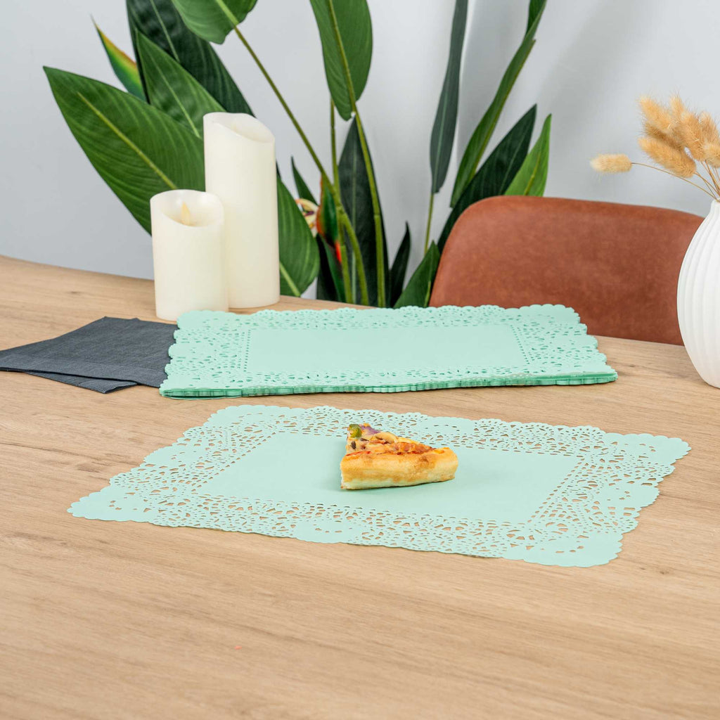 Pastry Tek Rectangle Teal Paper Doilies - Lace - 15 3/4" x 12" - 4000 count box
