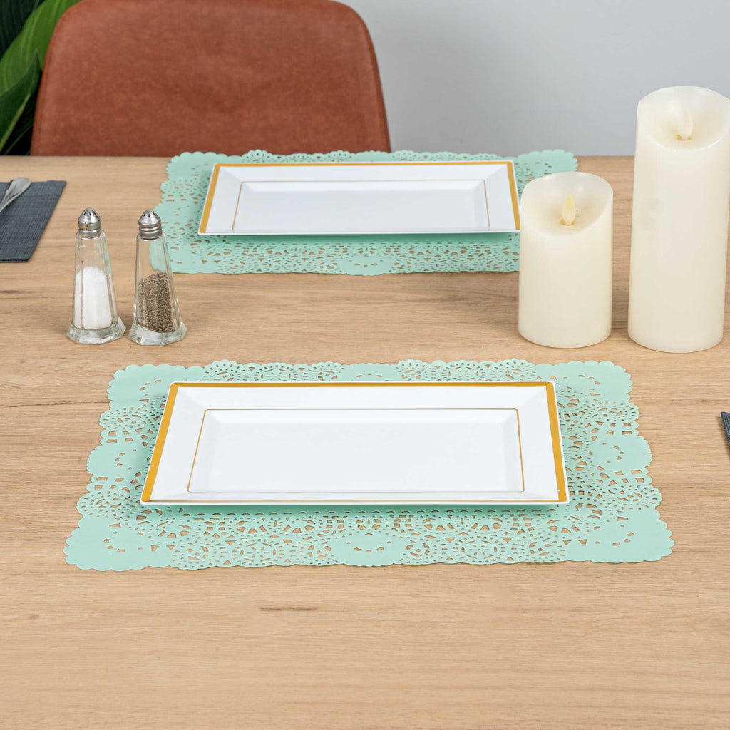 Pastry Tek Rectangle Teal Paper Doilies - Lace - 15 3/4" x 12" - 4000 count box