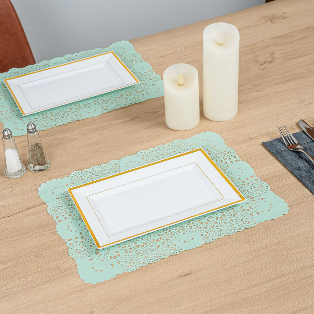 Pastry Tek Rectangle Teal Paper Doilies - Lace - 15 3/4" x 12" - 4000 count box