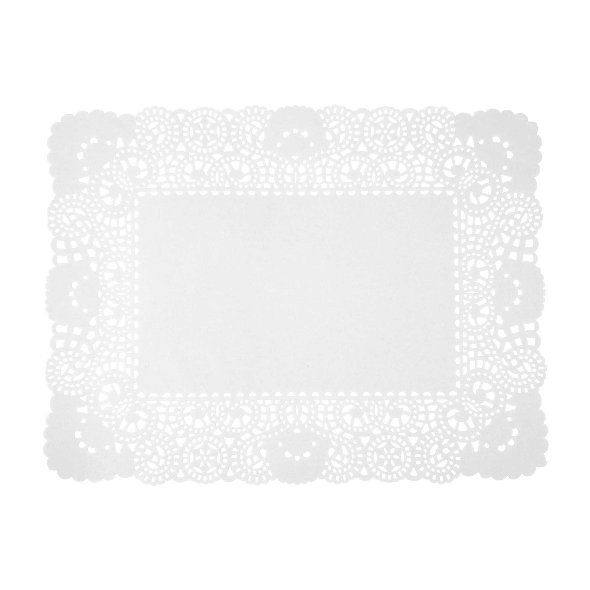 Pastry Tek Rectangle White Paper Doilies - Lace - 15 3/4" x 12" - 100 count box