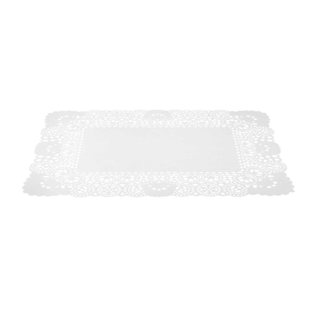Pastry Tek Rectangle White Paper Doilies - Lace - 15 3/4" x 12" - 100 count box