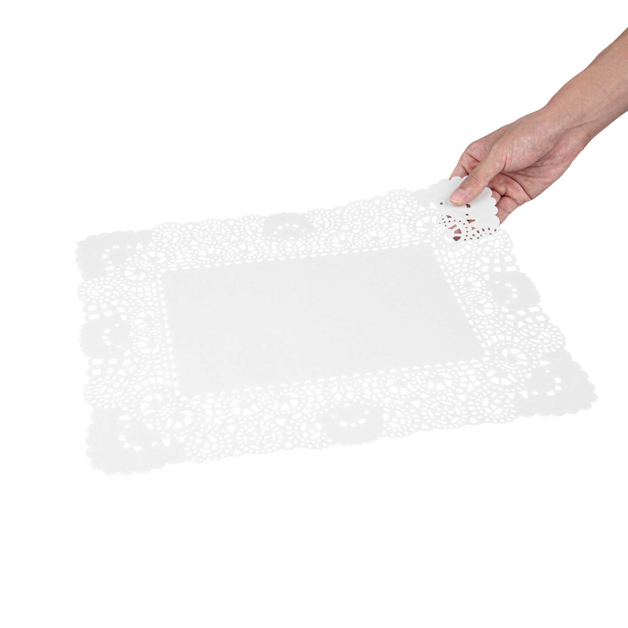 Pastry Tek Rectangle White Paper Doilies - Lace - 15 3/4" x 12" - 4000 count box