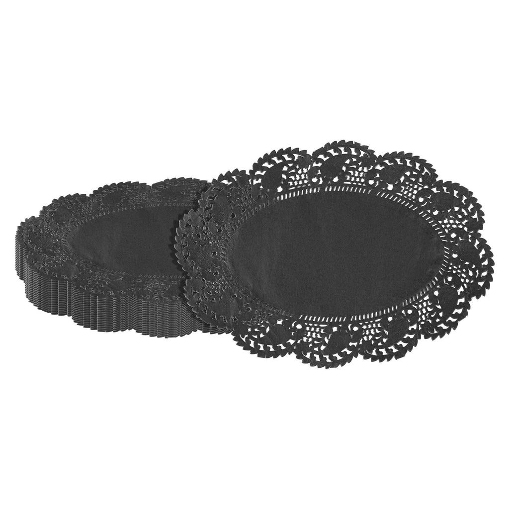 Pastry Tek Oval Black Paper Doilies - Lace - 9" x 6 1/2" - 4000 count box