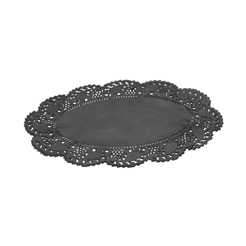 Pastry Tek Oval Black Paper Doilies - Lace - 9" x 6 1/2" - 4000 count box