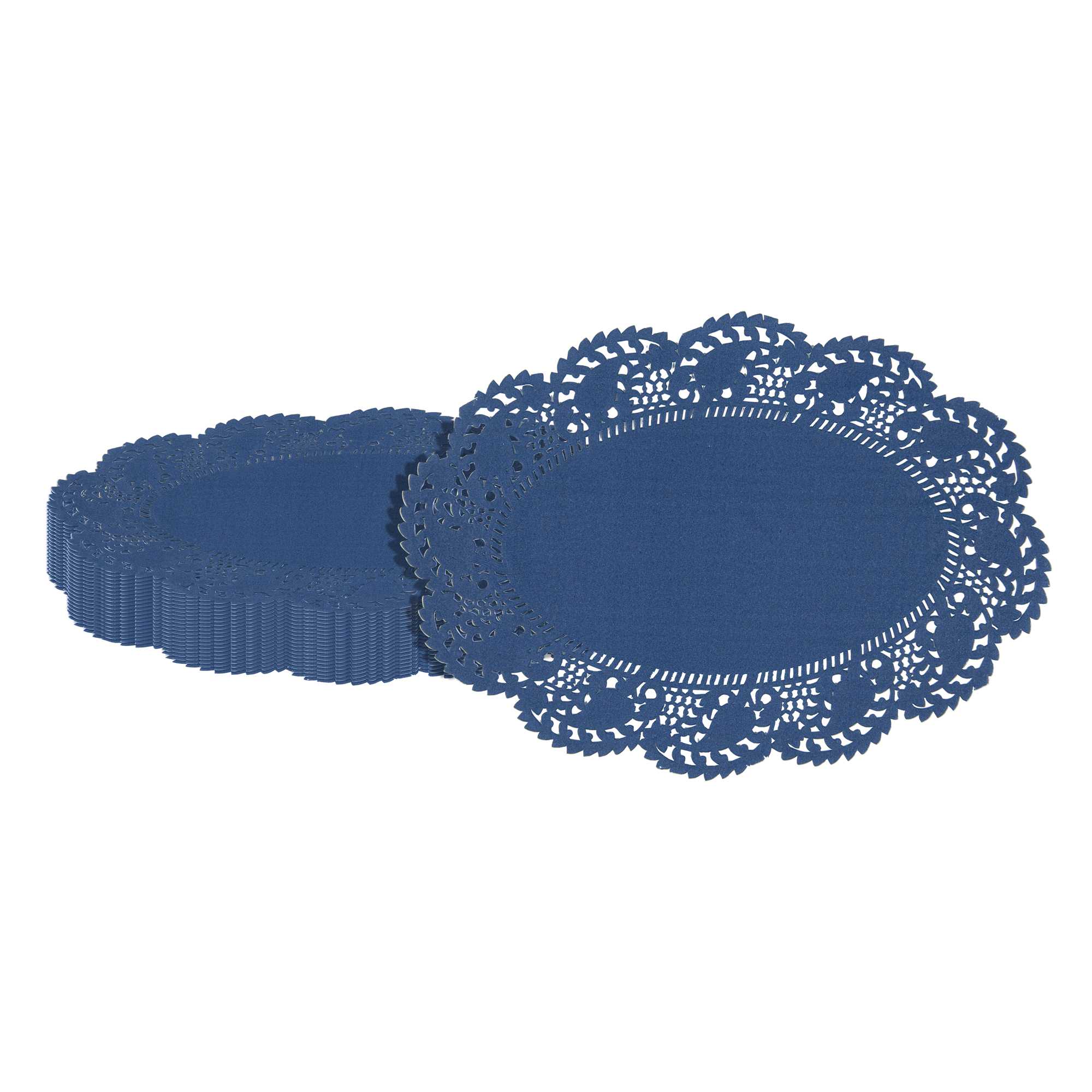 Pastry Tek Oval Navy Blue Paper Doilies - Lace - 9" x 6 1/2" - 4000 count box