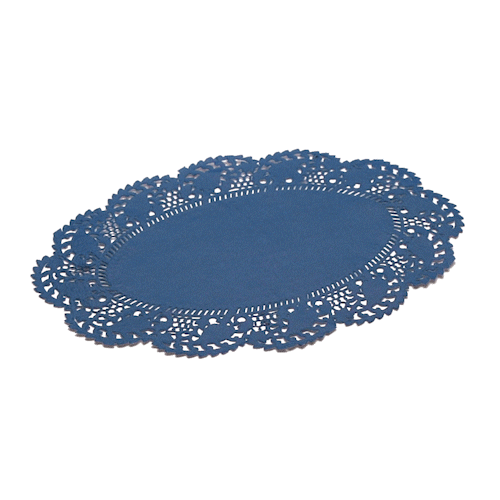 Pastry Tek Oval Navy Blue Paper Doilies - Lace - 9" x 6 1/2" - 4000 count box