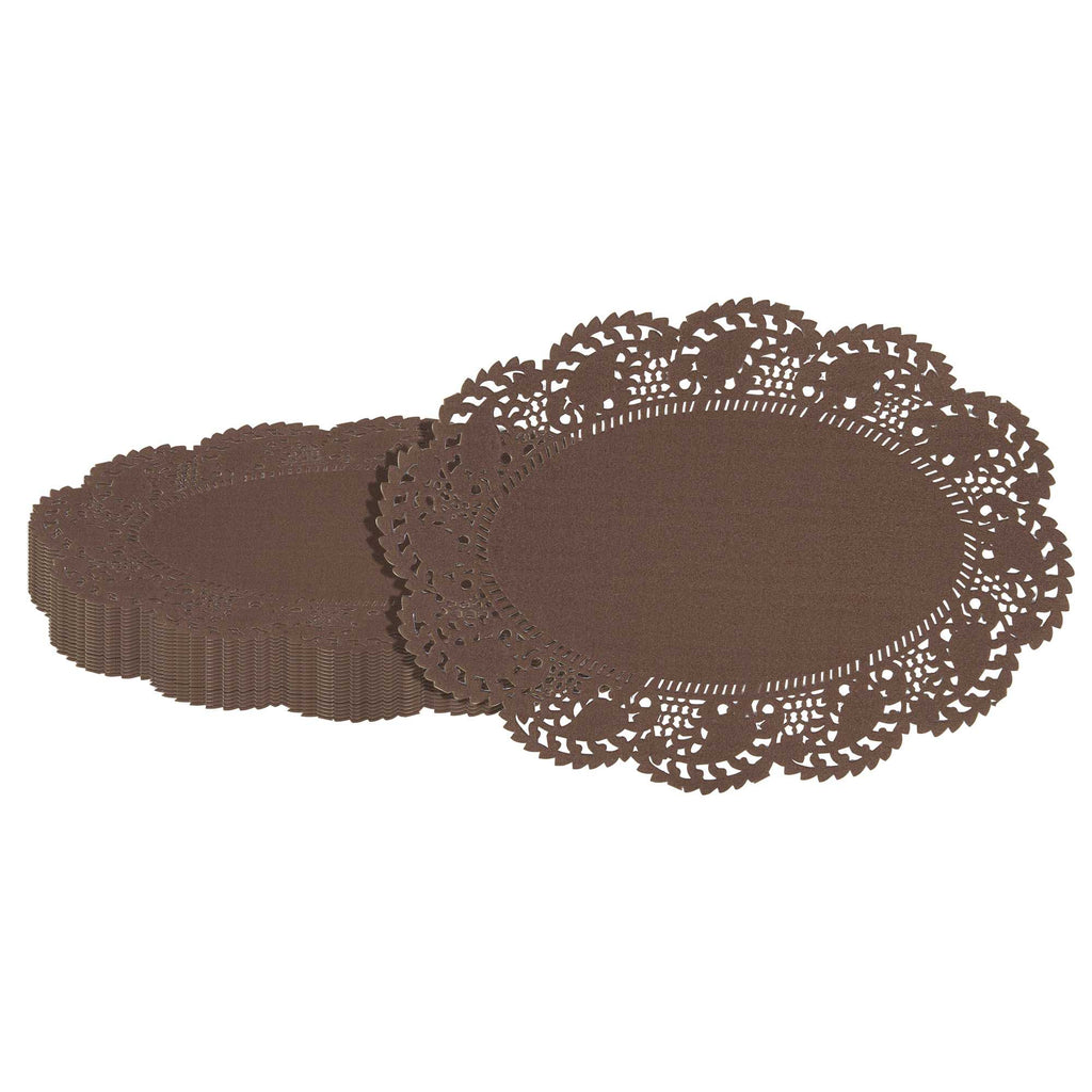 Pastry Tek Oval Brown Paper Doilies - Lace - 9" x 6 1/2" - 100 count box