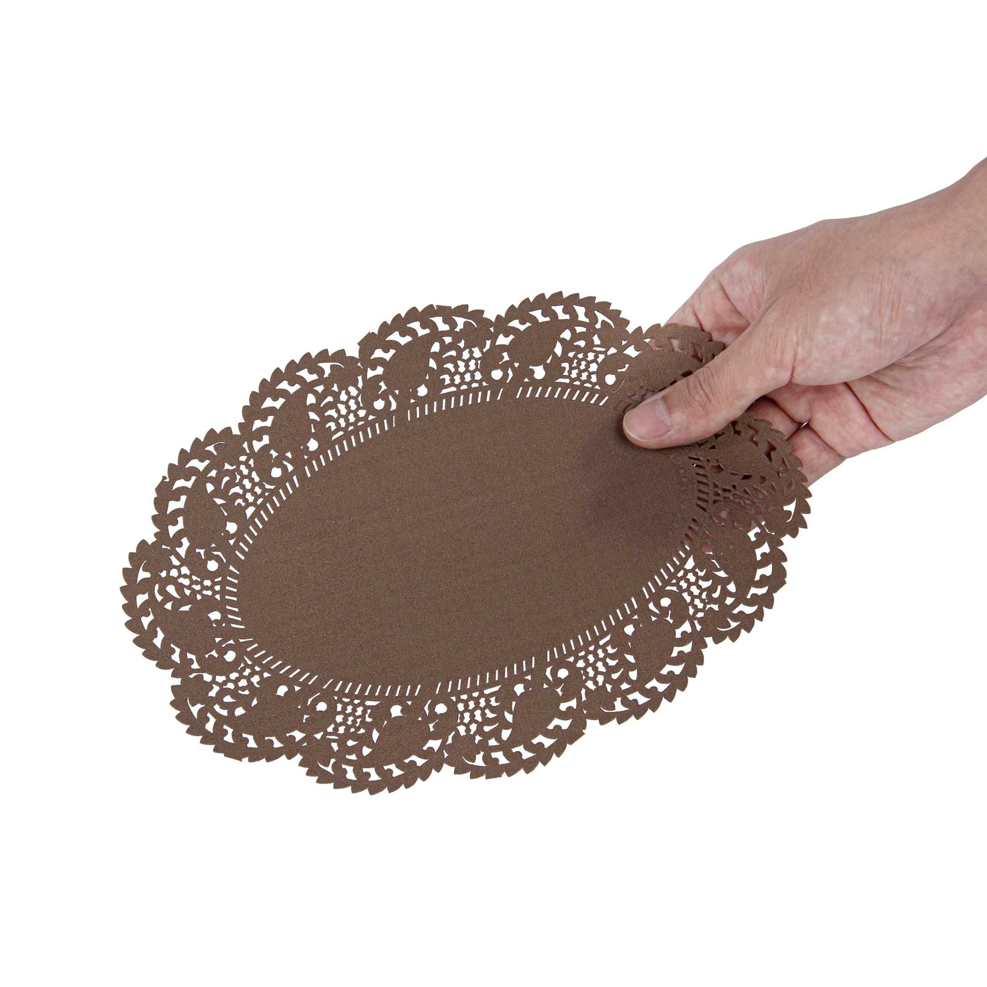 Pastry Tek Oval Brown Paper Doilies - Lace - 9" x 6 1/2" - 100 count box