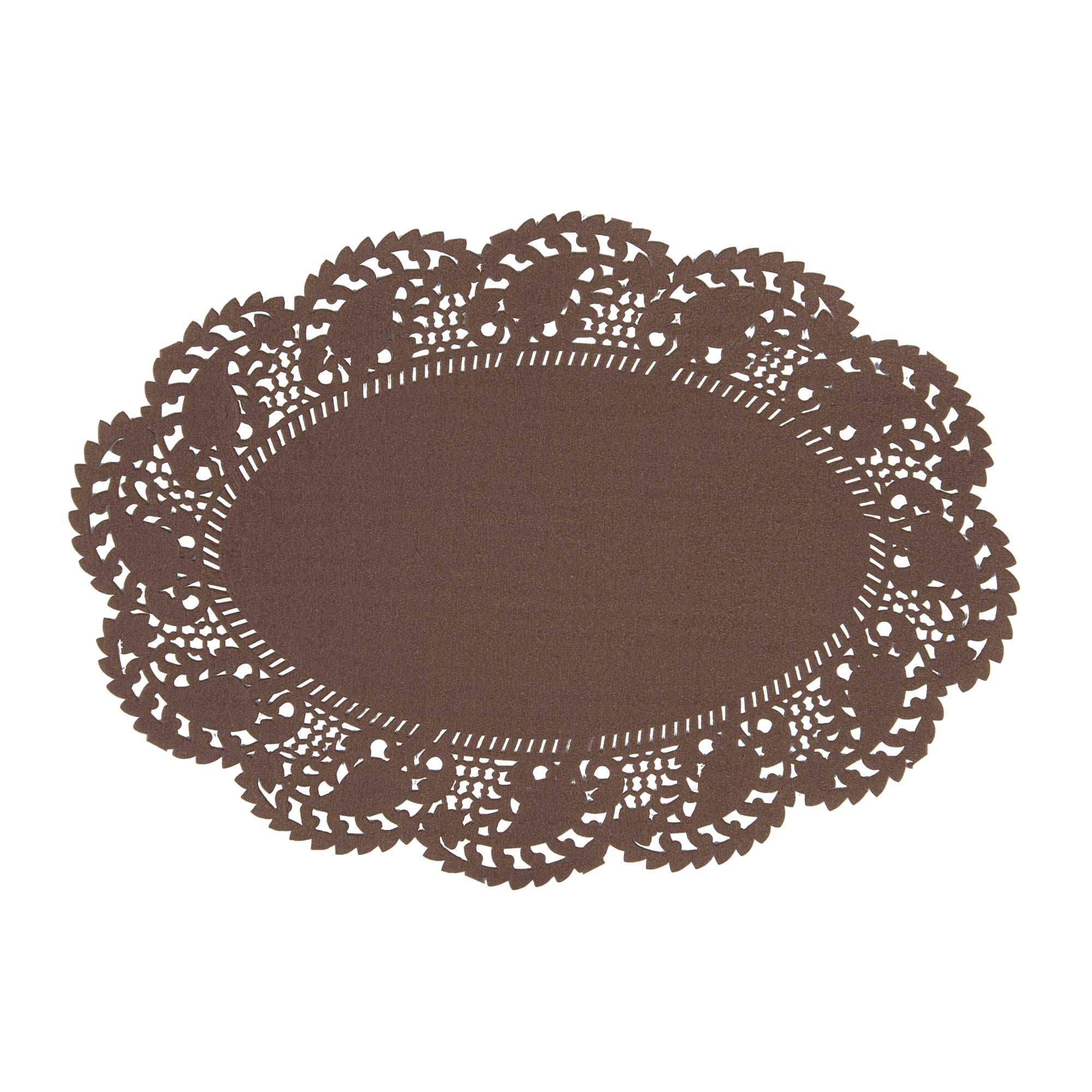 Pastry Tek Oval Brown Paper Doilies - Lace - 9" x 6 1/2" - 100 count box