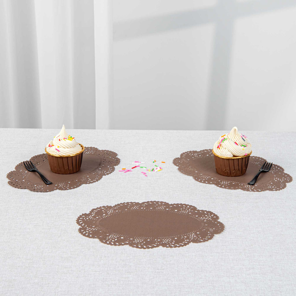 Pastry Tek Oval Brown Paper Doilies - Lace - 9" x 6 1/2" - 100 count box